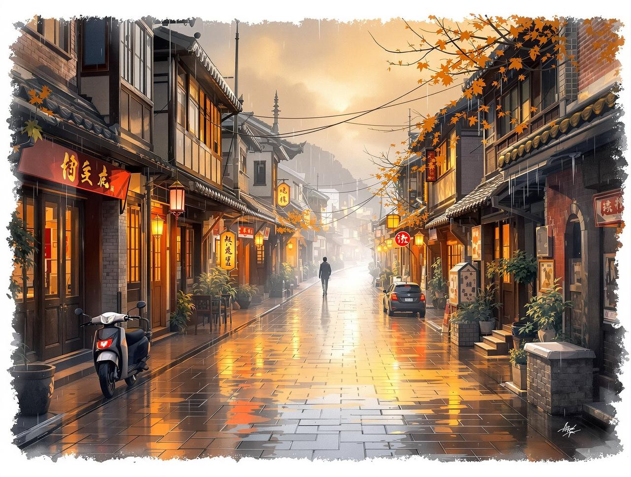黄果AI短剧作品《老街的雨》- 年代记忆题材短剧